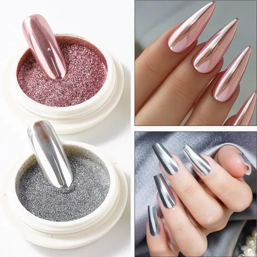 Miniatura 3 de Juego de polvos de uñas cromados, 6 colores metálicos dorados, plateados, rosas, rosas, blancos, espejos, polvos de uñas, pigmento holográfico