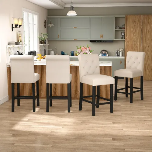 Miniatura 8 de LSSPAID Juego de 2 taburetes de bar de 24 pulgadas de altura, taburetes de bar tapizados de tela acolchada para isla de cocina con respaldo copetudo