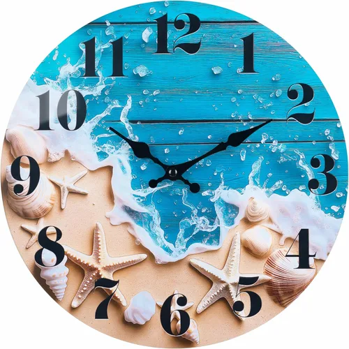 Miniatura 12 de Reloj de pared decorativo para baño, estilo rústico, impermeable, de cristal, para baño, piscina, jardín (12 pulgadas, azul)