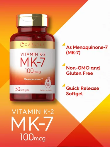 Miniatura 4 de Carlyle Vitamina K2 MK7 100 mcg 150 cápsulas blandas Bioactive Trans-Form MK7 Suplemento sin OMG y sin gluten