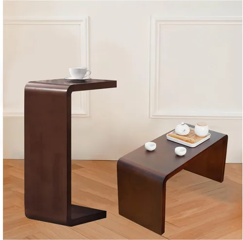 Miniatura 17 de Mesa auxiliar en forma de C, mesa auxiliar de madera maciza para sofá, cama y sala de estar, mesa auxiliar pequeña para aperitivos que ahorra