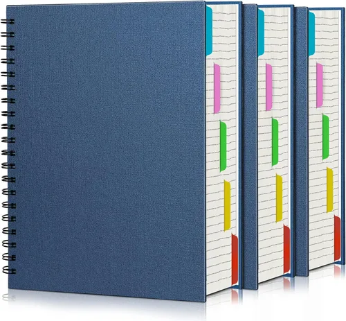 Miniatura 15 de EUSOAR - Cuaderno en espiral de tapa dura para universidad, rayado, paquete de 3 cuadernos A5 de 5.5"x8.3", con 5 divisiones, para escritura, tapa