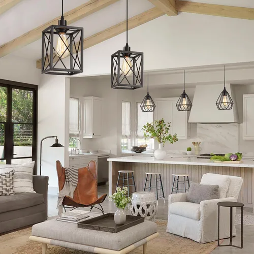 Miniatura 7 de Lámpara colgante de granja, luces colgantes negras para isla de cocina, lámpara colgante industrial con pantalla de luz, iluminación colgante