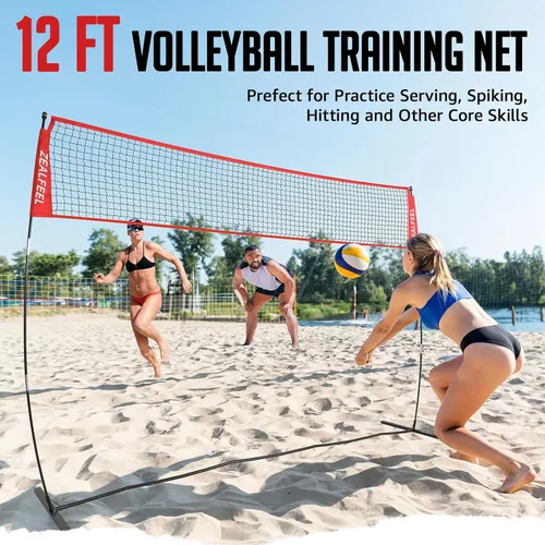 Miniatura 2 de ZEALFEEL Red de voleibol, red de entrenamiento de voleibol de 12 pies/20 pies para patio trasero de altura ajustable, red de práctica portátil