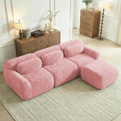 Miniatura 36 de Sofás de nube sin hueso de 80.4 pulgadas, tela de felpa suave y esponjosa, sofá cama modular con 2 otomanas, sofás de dos plazas de chocolate,