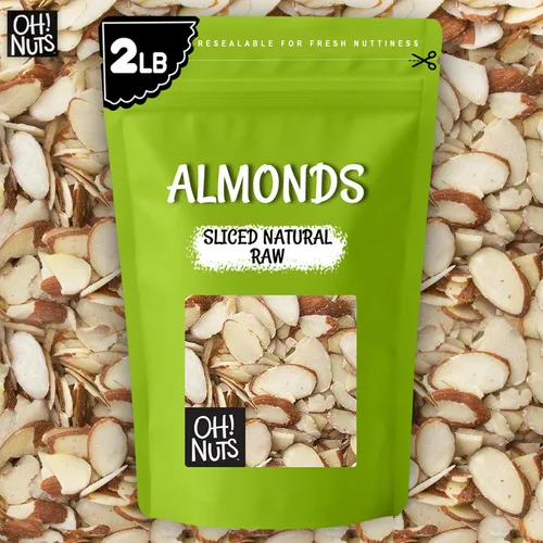 Miniatura 8 de Oh! Nuts Almendras naturales en rodajas – crudas – 100% naturales – 2 libras – Rebanadas de almendras altas en proteínas – Empaquetadas en bolsa