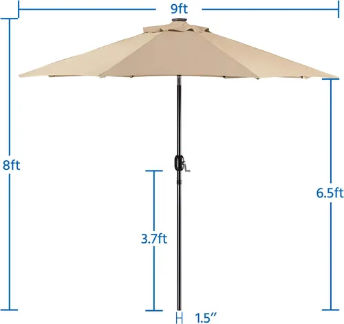 Miniatura 3 de Yaheetech - Paraguas de 9 pies con energía solar para patio - Paraguas de mesa de mercado con protección UV, 32 luces LED y botón de inclinación