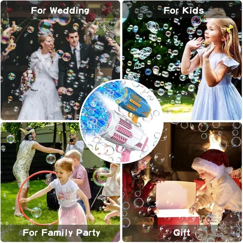 Miniatura 8 de Ametralladora de burbujas para niños, pistola de burbujas con luces coloridas y miles de burbujas, juguete al aire libre, fiesta de cumpleaños