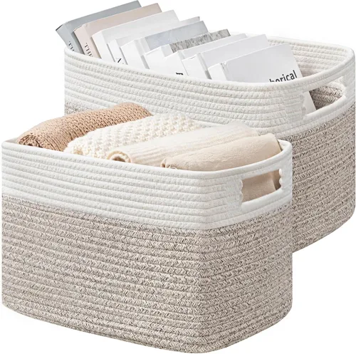 Miniatura 20 de UBBCARE Paquete de 2 cestas de almacenamiento para organizar, cestas de estante con asas, cestas de almacenamiento tejidas para estantería/estante