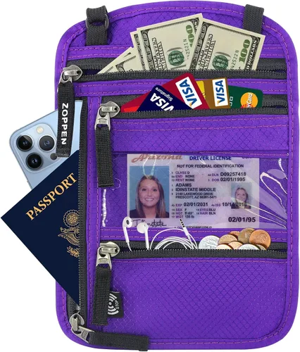 Miniatura 2 de ZOPPEN Funda para pasaporte, cartera para el cuello, funda para pasaporte, organizador de documentos de viaje, combo de portatarjetas de pasaporte