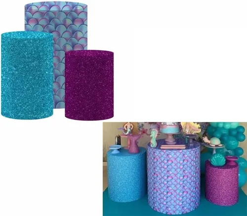 Miniatura 2 de Cubiertas de pedestal con temática de sirena bajo el agua, cubiertas de pedestal bajo el mar con purpurina azul para baby shower, niñas, decoración
