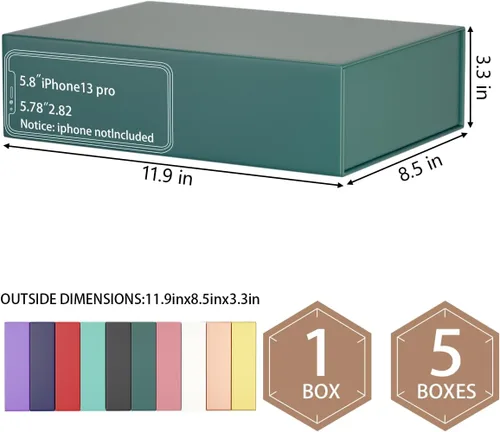 Miniatura 2 de Caja de regalo verde de 11.9 x 8.5 x 3.3 pulgadas con tapa de cierre magnético, caja de regalo para regalos, cajas de regalo de dama de honor, Verde