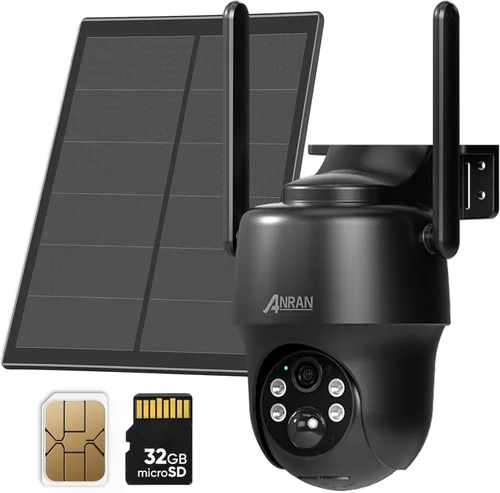 ANRAN Cámara de seguridad solar celular 4G LTE inalámbrica para exteriores, sin WiFi 2K, visión nocturna a color, vista en vivo de 360°, sensor de
