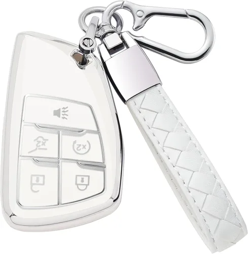 Miniatura 11 de Funda para llavero de Chevy con llavero de cuero carcasa de llave de TPU suave compatible con Chevrolet 2021 2022 2023 2024 Suburban Tahoe Silverado