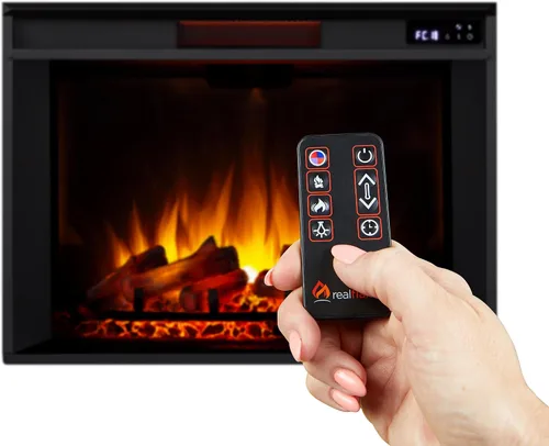Miniatura 9 de Real Flame Callaway Chimenea eléctrica Grand de 63" con repisa en roble castaño, chimenea eléctrica independiente de gran tamaño para interiores