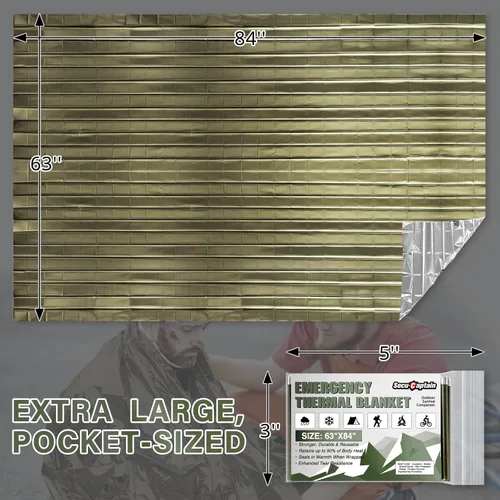 Miniatura 3 de SecuCaptain Mantas térmicas de emergencia de supervivencia: extra grande de 84" x 63" kit de manta de Mylar espacial para exteriores, invierno frío