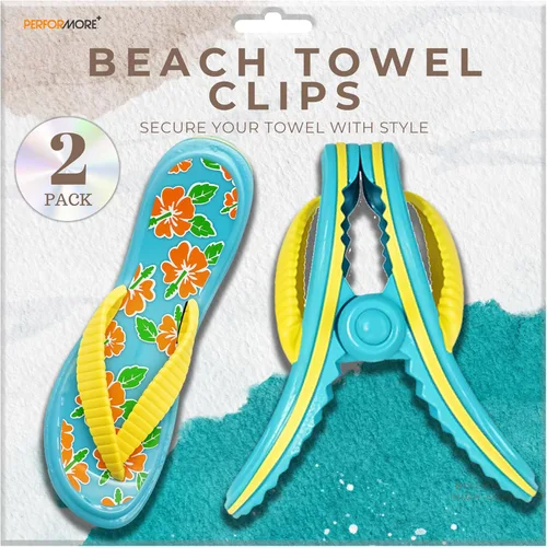 PERFORMORE Clips de toalla de playa, paquete de 2 clips portátiles para toallas, clips de seguridad para sillas de playa, terraza, patio, piscina,