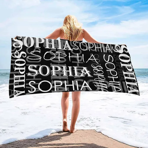Miniatura 14 de InterestPrint Toalla de playa personalizada para mujeres y hombres, texto blanco y negro, toallas de playa personalizadas con nombres, manta