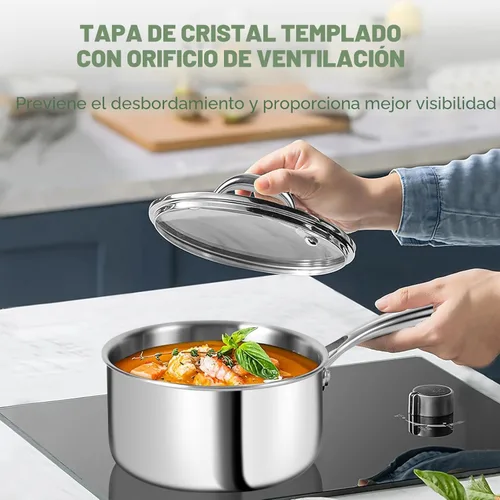 Miniatura 5 de Juego de utensilios de cocina de acero inoxidable de 3 capas de 11 piezas con tapas, ollas y sartenes, no tóxico, inducción, horno, apto