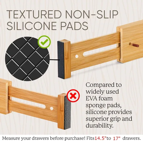 Miniatura 6 de Night Tree Separadores de cajones de bambú expandibles, organizadores de madera con resorte para ropa, utensilios de cocina, baño y cajones