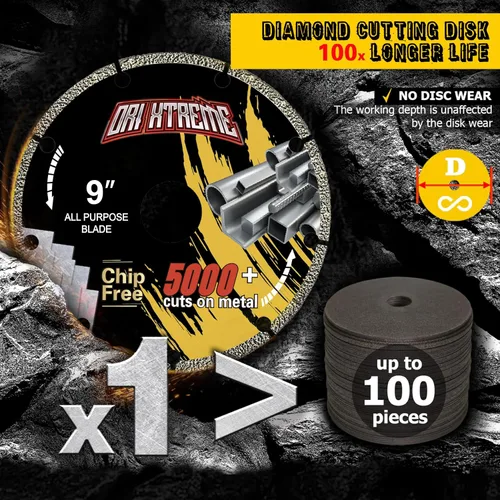 Miniatura 5 de Rueda de corte de diamante de 9 x 7/8 pulgadas para metal, disco de corte con más de 5000 cortes en barras de refuerzo, acero, hierro e INOX