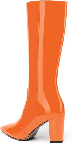Miniatura 14 de AMBELIGHT Botas altas hasta la rodilla con cremallera y puntera puntiaguda para mujer, de patente sólida, tacón alto, 3.3 pulgadas