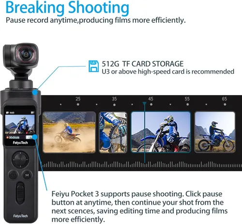 Miniatura 5 de Feiyu Pocket 3 Kit Cámara de Vlog Manual 4K Estabilización de Imagen de Gimbal de 3 Ejes 1/2.3" CMOS 4K60fps 1080P 120fps Ángulo Ultra