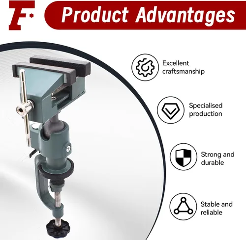Miniatura 5 de findmall Prensa de Mesa Universal de 3" de Aluminio Giratoria de Banco, Rotación de 360 Grados, Apta para Sostener Piezas Pequeñas en Joyería, Verde