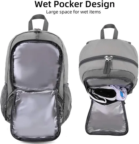 Miniatura 6 de FENGDONG mochila ligera plegable impermeable de 35L, mochila de senderismo pequeña para viajes, para hombres y mujeres Actualización gris A4