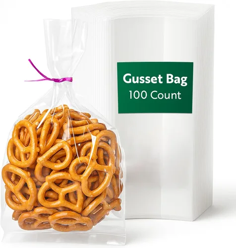 Restaurantware Bag Tek - Bolsas con fuelle de 4 x 2.3 x 8 pulgadas, 100 bolsas de dulces sellables con calor, paquete seguro para alimentos,