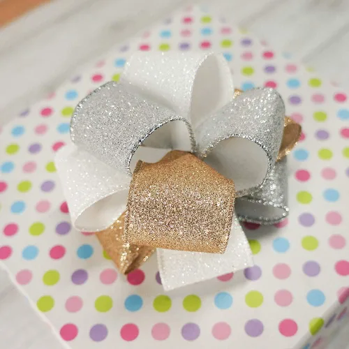 Miniatura 4 de Cinta de alambre con purpurina de 1,5" x 10 yardas dorada (oro champán) para decoración navideña del hogar, arcos, envoltorios de regalos