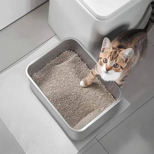 Miniatura 5 de Caja de arena de acero inoxidable para gatos grandes, acero inoxidable pequeño, caja de arena de metal grande para gatos, fácil de limpiar.