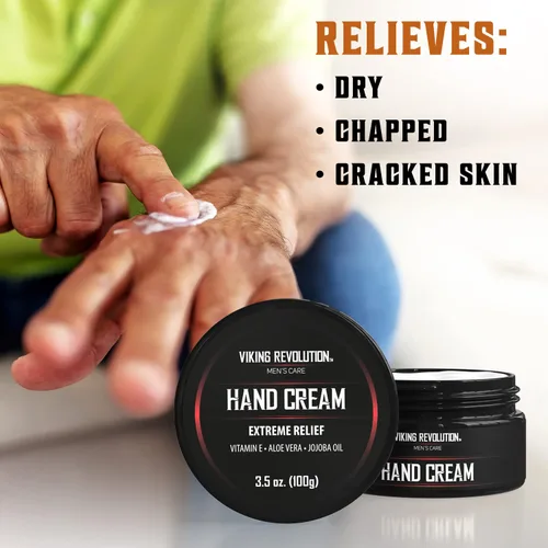 Miniatura 3 de Viking Revolution Crema de manos para hombres, crema reparadora para manos secas y agrietadas, tratamiento de aloe vera con vitamina E (3.5 onzas)