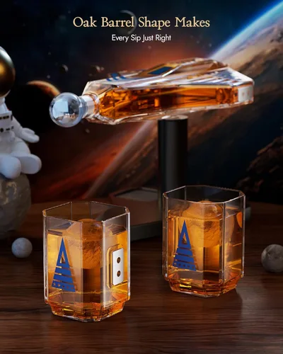 Miniatura 6 de Kollea Galaxy Blue Spaceship - Juego de decantadores de whisky para hombres, edición limitada de naves espaciales, 2 divertidos vasos de chupito