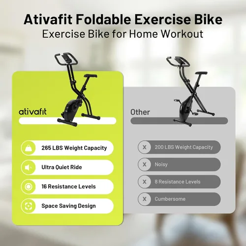 Miniatura 2 de ATIVAFIT 5-in-1 Foldable Exercise Bike for Home, Upright & Recumbent Indoor Bike with 16-Level Magnetic Resistance, Resistance Bands, Quiet Cardio