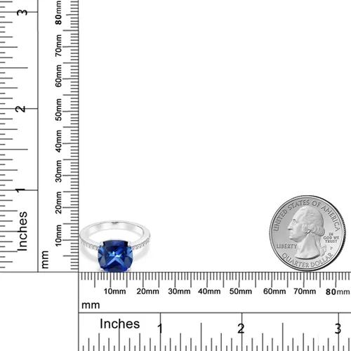Miniatura 40 de Gem Stone King Anillo de compromiso de plata de ley 925 con piedra preciosa de corte cojín de 0.39 pulgadas Anillo de compromiso de aniversario