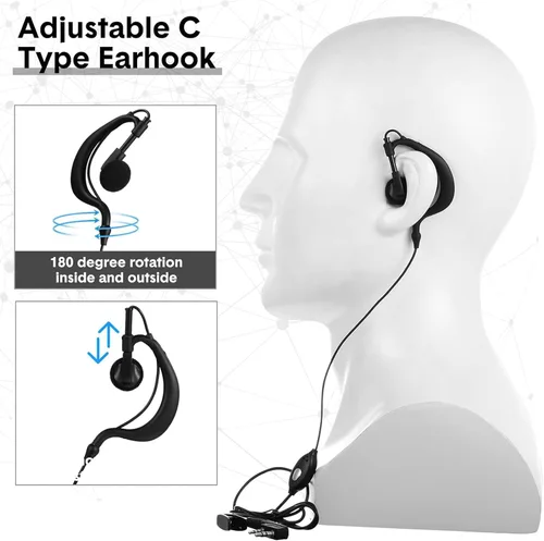 Miniatura 5 de 10 pares de auriculares para walkie talkie con micrófono de 2 pines, micrófono de auricular para radio bidireccional, auricular de un solo cable