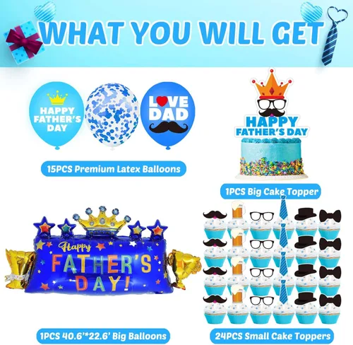 Miniatura 3 de Decoraciones de fiesta del día del padre, juego de suministros para fiesta del día del padre, incluyendo pancarta, remolinos colgantes, globos
