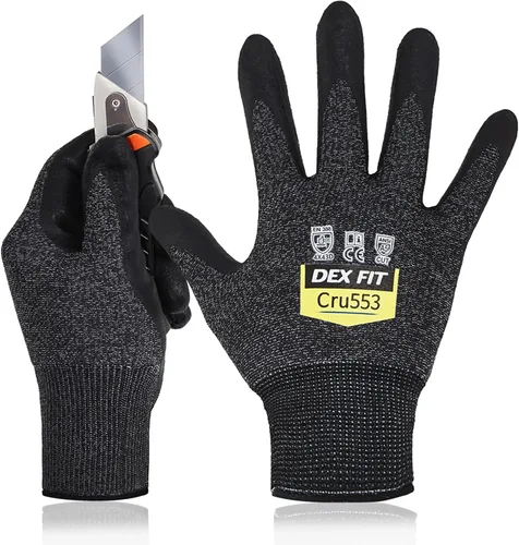 Miniatura 13 de DEX FIT Guantes resistentes a cortes nivel 5 Cru553, ajuste elástico cómodo 3D, agarre de potencia, grado profesional, delgados, compatibles