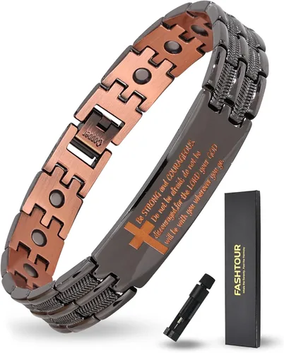 Miniatura 11 de Juego de pulsera magnética y anillo para hombre, 99.99% de cobre puro, diseño de cruz ajustable y nudo celta, regalo para papá