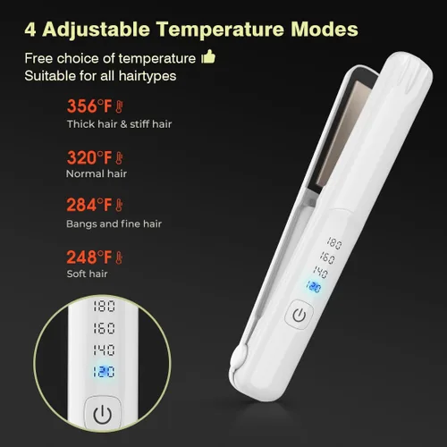 Miniatura 2 de Plancha y rizador de pelo inalámbrico, mini plancha plana y rizadora portátil 2 en 1, calentamiento rápido y placa de titanio con 4 temperaturas