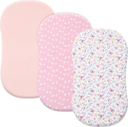 Miniatura 10 de PHF 3 paquetes de sábanas de cuna suaves, sábanas bajeras florales rosa transpirables y cómodas para niñas, ajuste universal sin deslizamiento