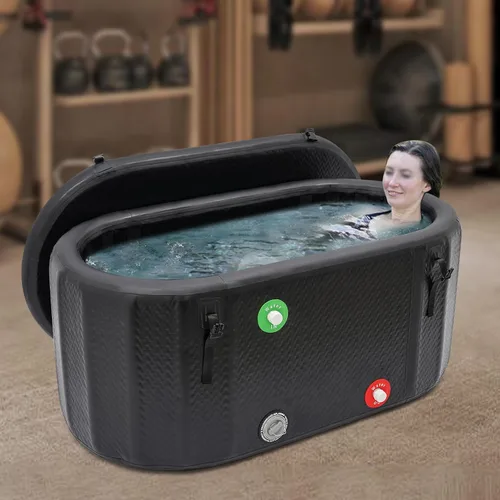 Miniatura 4 de Bañera de hielo portátil para atletas, 98 galones (370 l), bañera inflable independiente con diseño plegable, baño de hielo ovalado grande