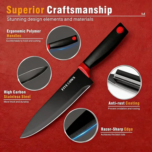 Miniatura 3 de Juego de 14 piezas de bloque de cuchillos de cocina con afilador, cuchillos de chef de acero inoxidable de alto carbono alemán, hoja de afeitar Rojo