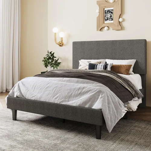 Miniatura 8 de SHA CERLIN - Base de cama con plataforma de tamaño completo con cabecera ajustable y soporte de listones de madera, base de colchón tapizada