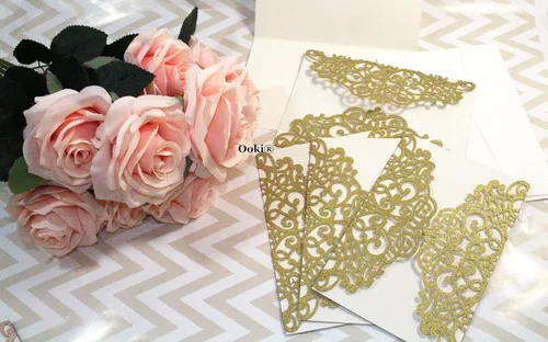 Miniatura 3 de 8 tarjetas de invitación elegantes cortadas con láser con corona de purpurina para boda, quinceañera, dulce 16 despedidas de soltera, eventos