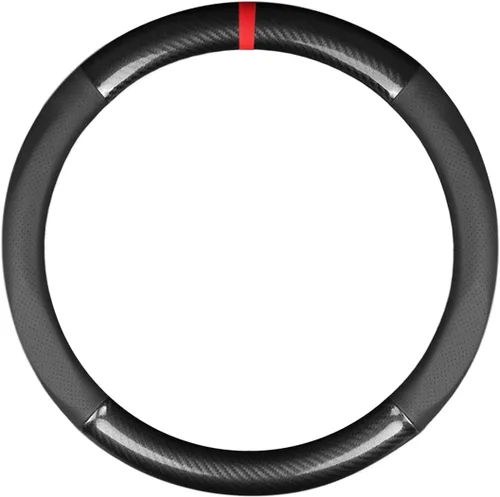 Ergocar Funda para volante de auto Sport de fibra de carbono y cuero PU, protector antideslizante universal para volante de auto de 38 cm de negro