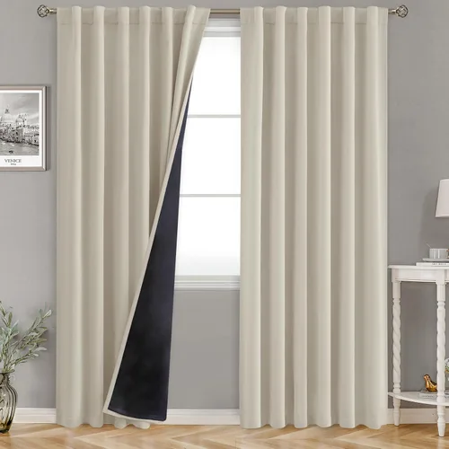 Miniatura 17 de BGment Cortinas 100% opacas beige de 63 pulgadas de largo con forro aislante térmico, bolsillo para varilla y lengüeta trasera de doble capa