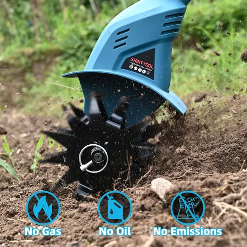 Miniatura 5 de Cultivador de suelo sin cable de 21 V, cultivador de jardín de 8 pulgadas de ancho con batería de 4.0 Ah, cultivador con dientes de acero y pantalla