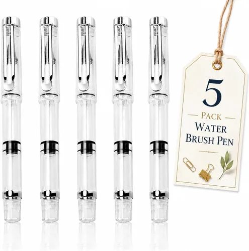 NUOBESTY Juego de 5 pinceles de agua – Plumas recargables para acuarela, caligrafía, pintura, dibujo, álbum de recortes y bocetos
